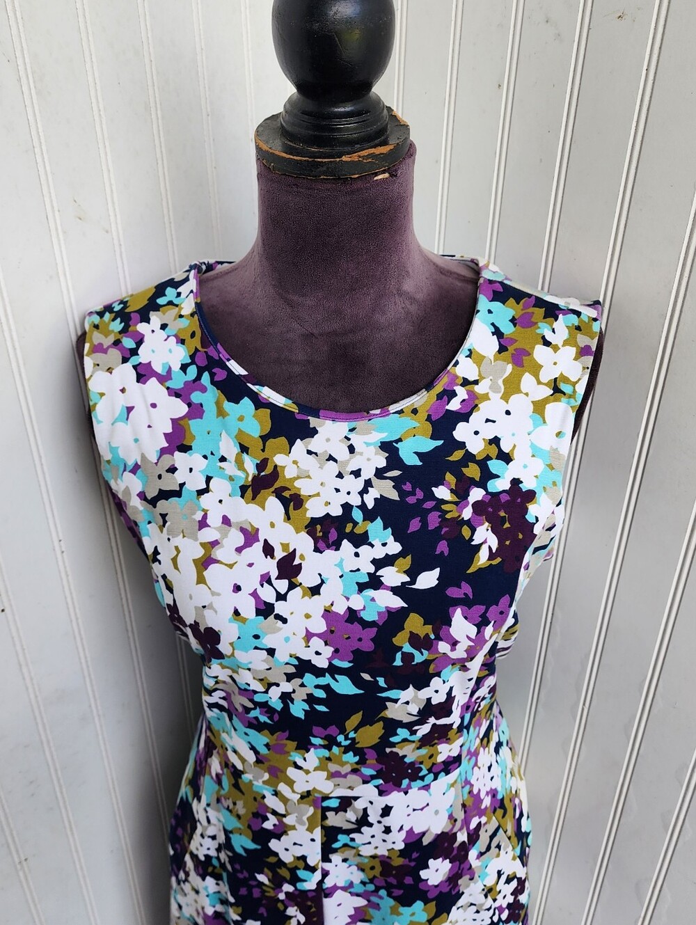 Lands' End Womens Sheath Dress Purple Blue Floral Sleeveless Knee Stretch Zip 10 - Picture 9 of 15
